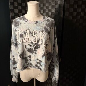 Alaska USA Boxy Tie-Dye Crewneck Cropped Sweatshirt